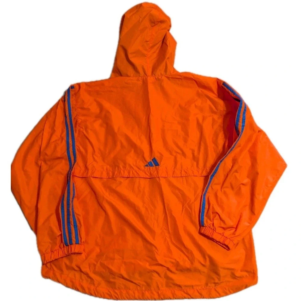 Vintage Y2K Adidas Hooded Windbreaker Jacket Orange Blue Pullover Anorak Men's M